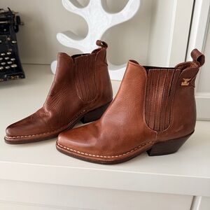 JOE SANCHEZ Western Leather Ankle Boots Brown Size 5.5-6 Made in Spain Worn Once